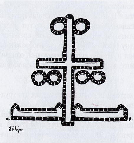 Symbolic cross on the outer wall in Lohia, 1907 - Николай  Рерих