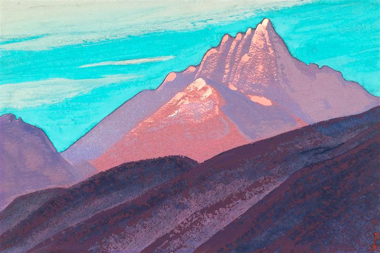 Turquoise sky, pink mountains, purple foot, 1940 - Nikolai Konstantinovich Roerich