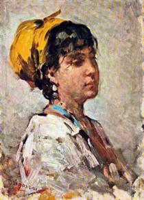 Girl With Yellow Headscarf - Nicolae Grigorescu