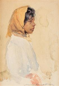 Gypsy Woman with Yellow Headscarf - Nicolae Vermont