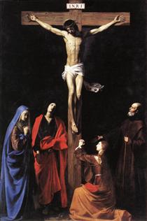 Le Christ en Croix, la Vierge, la Madeleine, saint Jean et saint François de Paule - Nicolas Tournier