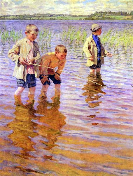 На послеполуденной рыбалке, 1917 - Николай Богданов-Бельский