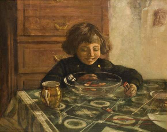 А child sitting a table - Nikolay Bogdanov-Belsky