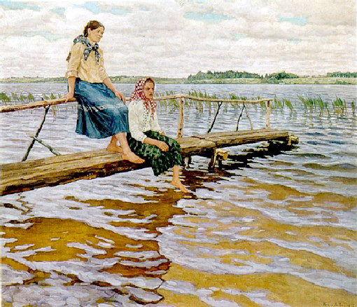Waiting for the Ferry, 1915 - Микола Богданов-Бєльський