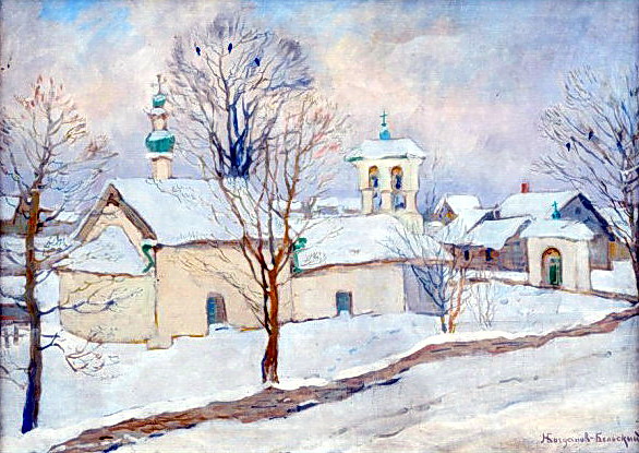 Winter landscape with a church - Микола Богданов-Бєльський