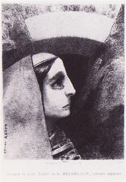Lenor appears in front of the black sun of melancholy, 1882 - Odilon Redon