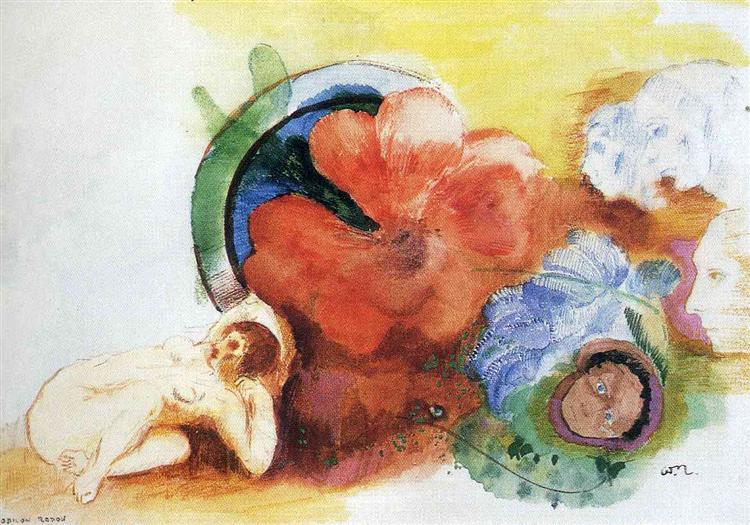 Nude, Begonia and Heads, c.1912 - 奥迪隆·雷东