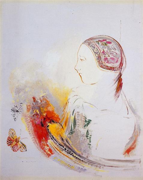 Profile of a Child (Profile of a Girl with Bird of Paradise), c.1908 - Одилон Редон