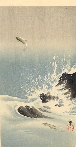 Leaping Salmon - Ohara Koson