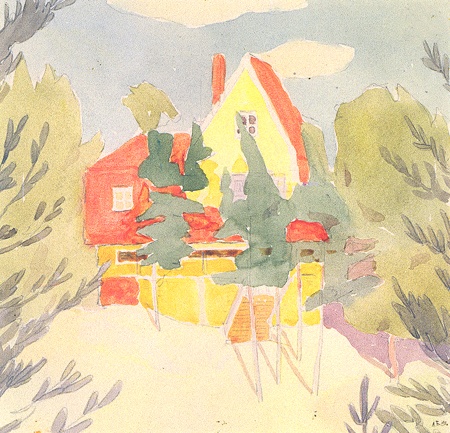 Landscape with the house with red roof, 1911 - Олександр Богомазов