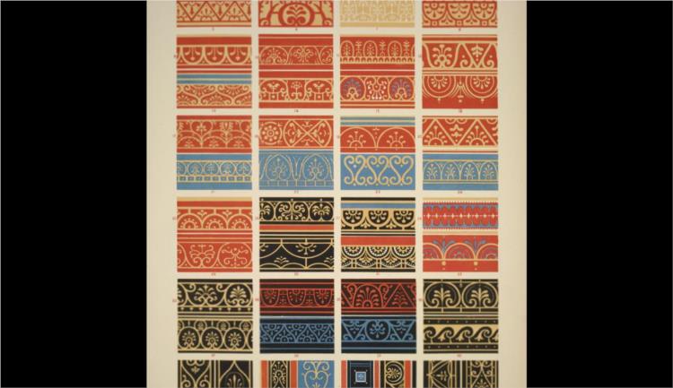Pompeian no. 1. Collection of borders from different edifices in Pompei - Owen Jones