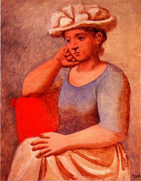Leaning woman with bonnet, 1921 - Пабло Пикассо