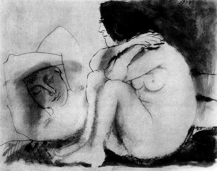 Sleeping man and sitting woman, 1942 - Пабло Пікассо