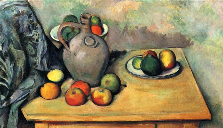 Still life, jug and fruit on a table, 1894 - 塞尚