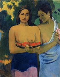 Pechos con flores rojas - Paul Gauguin