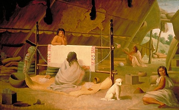 Clallum Women weaving up an blanket - Paul Kane