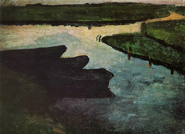 Marsh channel with peat barges, c.1900 - Paula Modersohn-Becker