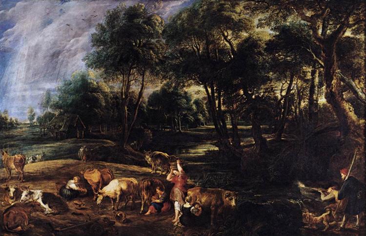 Landscape with Cows and Wildfowlers, c.1630 - Питер Пауль Рубенс