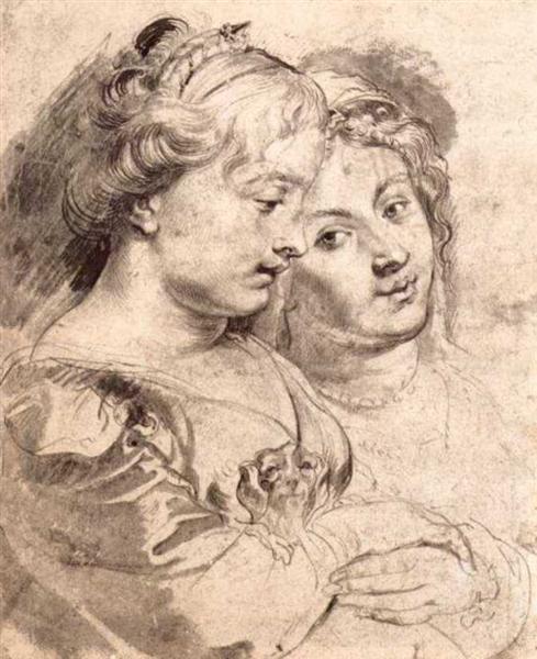 Two young women with a dog, c.1616 - c.1618 - Pierre Paul Rubens