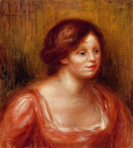 Bust of a Woman in a Red Blouse, c.1905 - Пьер Огюст Ренуар