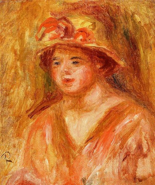 Bust of a Young Girl in a Straw Hat, 1917 - 雷諾瓦