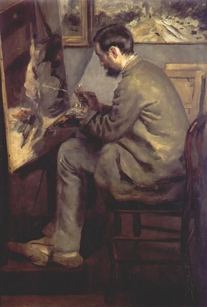 Frederic Bazille Painting The Heron (Frederic Bazille at his Easel), 1867 - 雷諾瓦