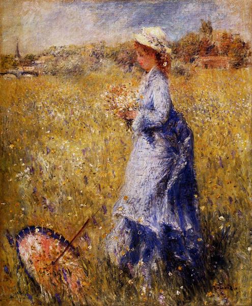 Girl Gathering Flowers, c.1872 - Пьер Огюст Ренуар