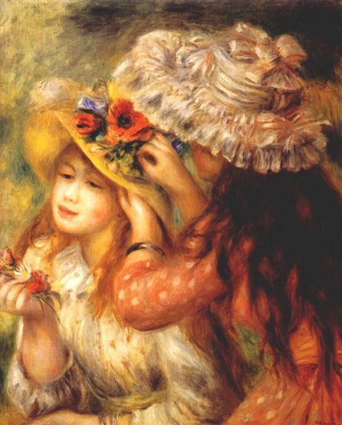 Girls putting flowers on their hats, 1893 - 1894 - Пьер Огюст Ренуар