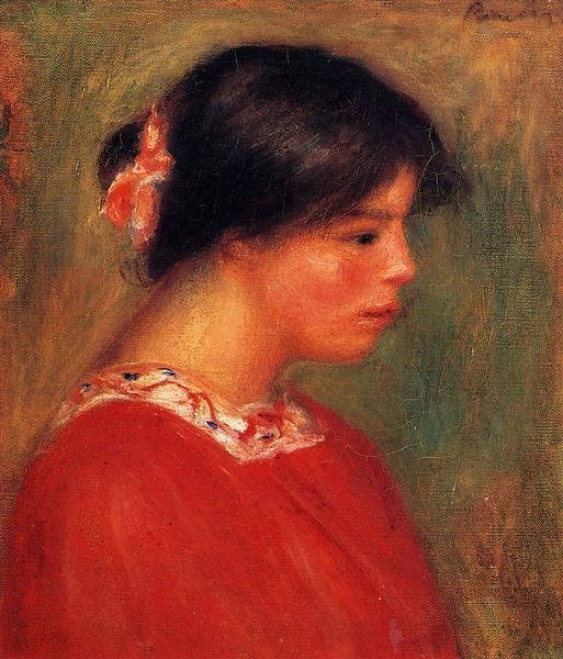 Head of a Woman in Red, c.1909 - 雷諾瓦