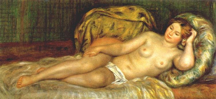 Nude reclining on cushions, 1907 - Пьер Огюст Ренуар