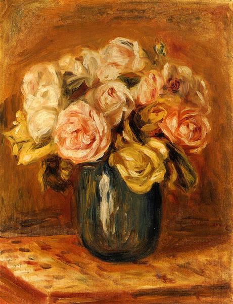 Roses in a Blue Vase, c.1906 - 雷諾瓦