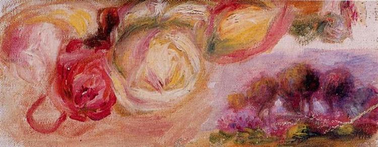 Roses with a Landscape, c.1912 - 雷諾瓦