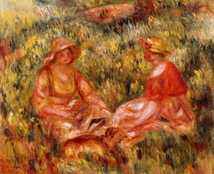 Two Women in the Grass, c.1910 - 雷諾瓦