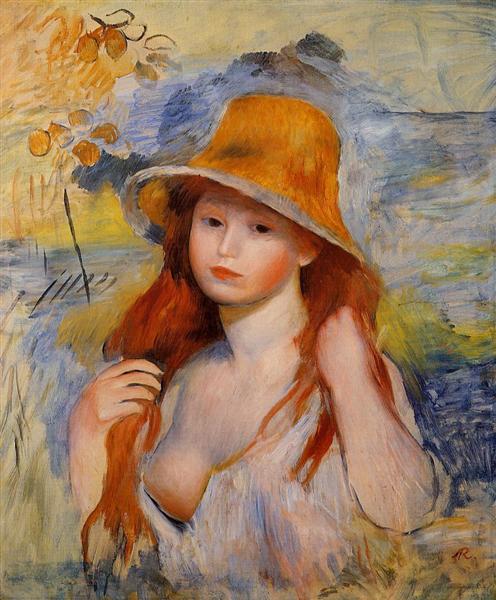 Young Woman in a Straw Hat, 1884 - 雷諾瓦