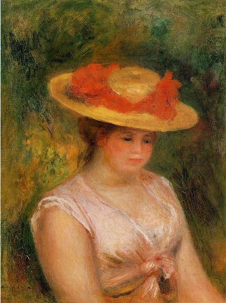 Young Woman in a Straw Hat, 1901 - 雷諾瓦