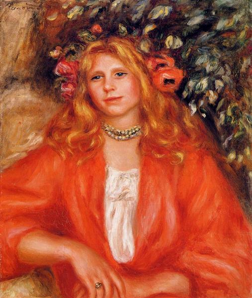 Young Woman Wearing a Garland of Flowers, c.1908 - Auguste Renoir