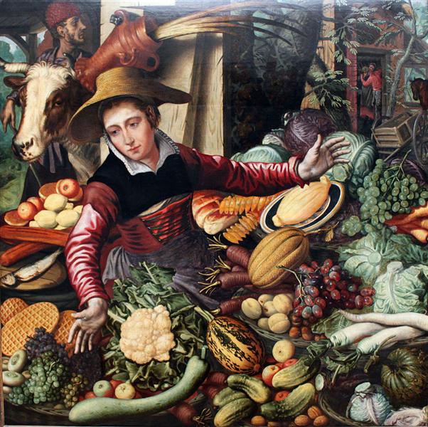 Market woman at a vegetable stand, 1567 - Питер Артсен
