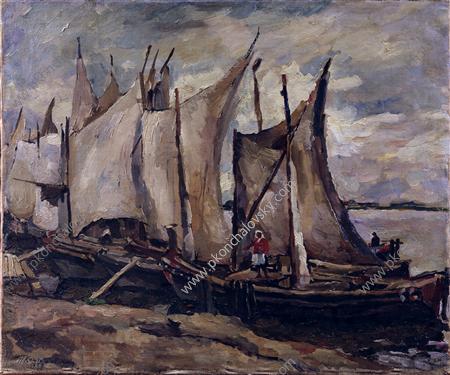 Рыбацкие лодки. Сушка парусов., 1928 - Пётр Кончаловский