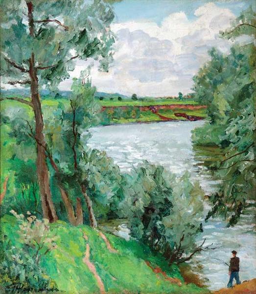 On the river Protva. Fisherman., 1953 - Pyotr Konchalovsky