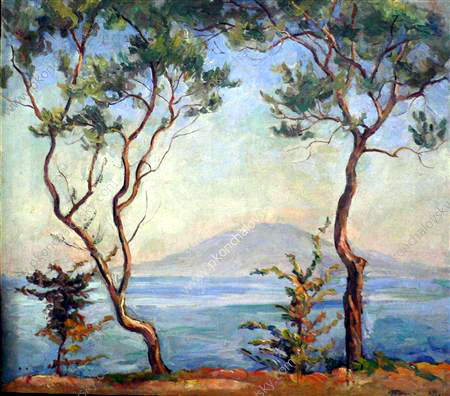 Sorrento. Mount Vesuvius. Two olive trees., 1924 - Pyotr Konchalovsky