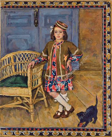The girl in the Caucasus dress with a cat (Margot), 1948 - Pjotr Petrowitsch Kontschalowski