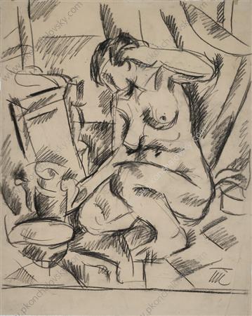 The Model sitting on their haunches. In Fig. for the film 'The Model squatting'., 1919 - Pyotr Konchalovsky
