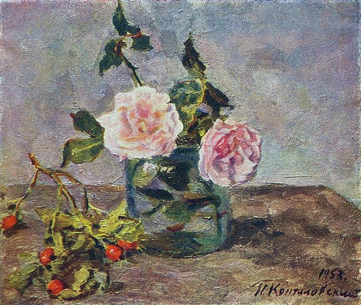 Two roses and dogrose berries, 1953 - Pyotr Konchalovsky