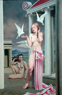 Deux filles avec des colombes - Raphael Delorme