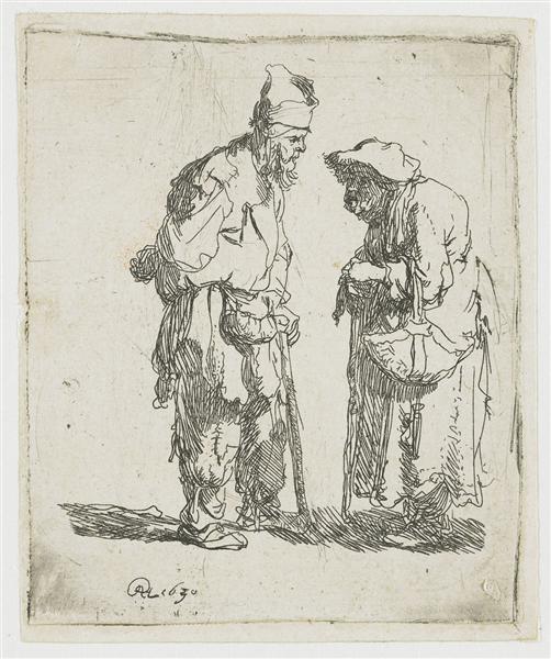 Beggar man and beggar woman conversing, 1630 - Rembrandt