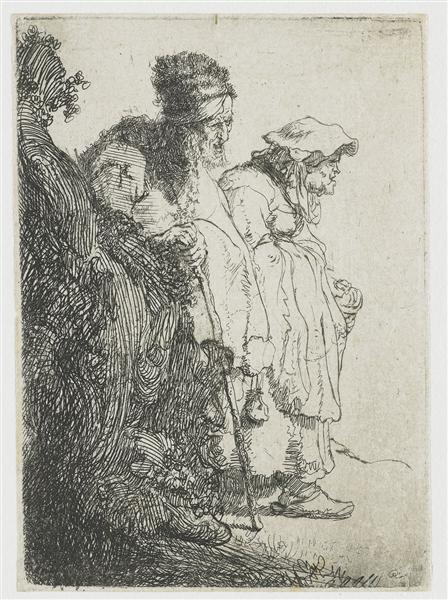 Beggar man and woman behind a bank, 1630 - Рембрандт