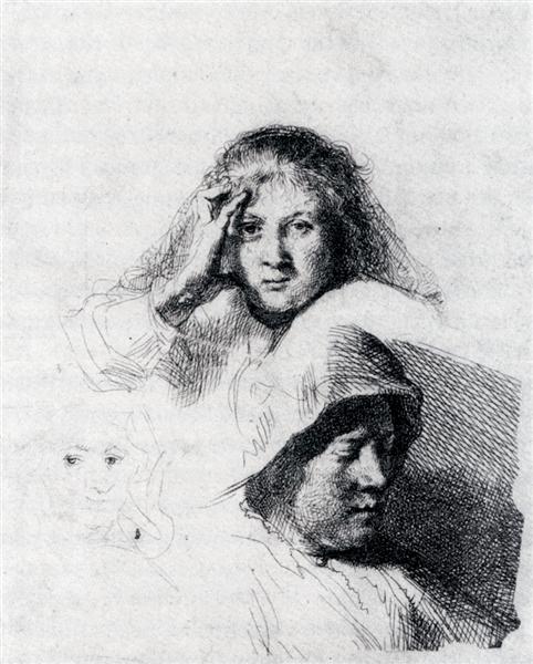 Sheet Of Sketches With A Portrait Of Saskia, c.1635 - Rembrandt van Rijn