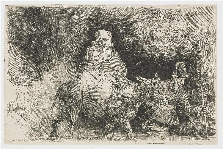 The flight into Egypt crossing a brook, 1654 - Rembrandt