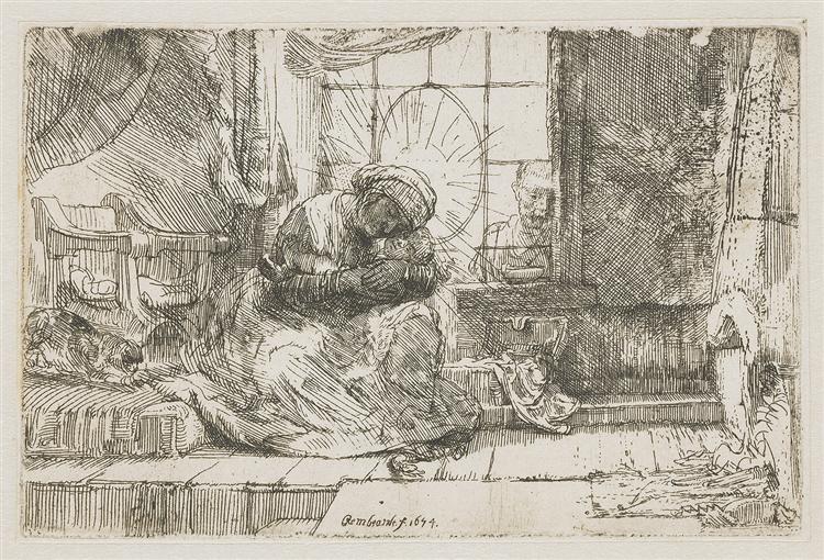 The Virgin and the child with the cat and snake, 1654 - Rembrandt van Rijn