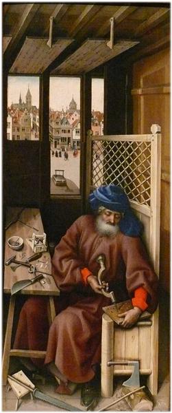 The Mérode Altarpiece - Joseph as a medieval carpenter, 1425 - 1428 - Робер Кампен